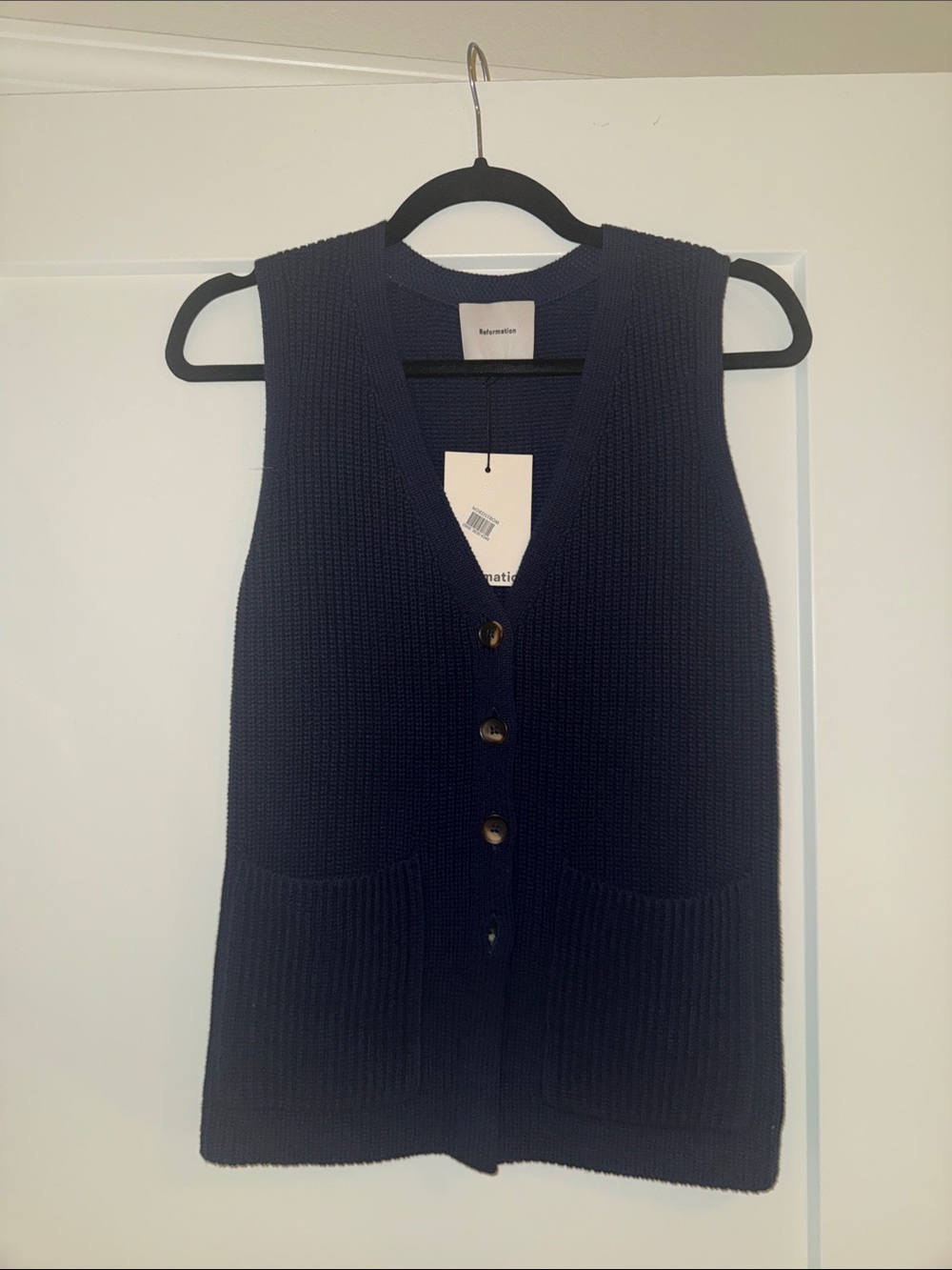 Reformation Navy Button-Front Knit Vest